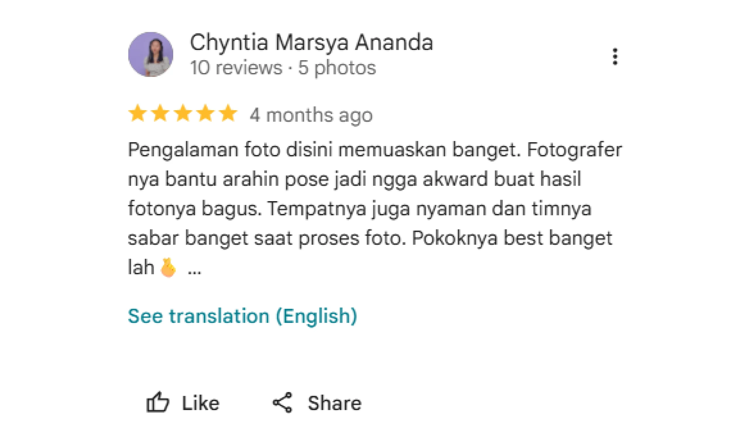 Testimoni pelanggan Sudut Rumah Studio Batam 07